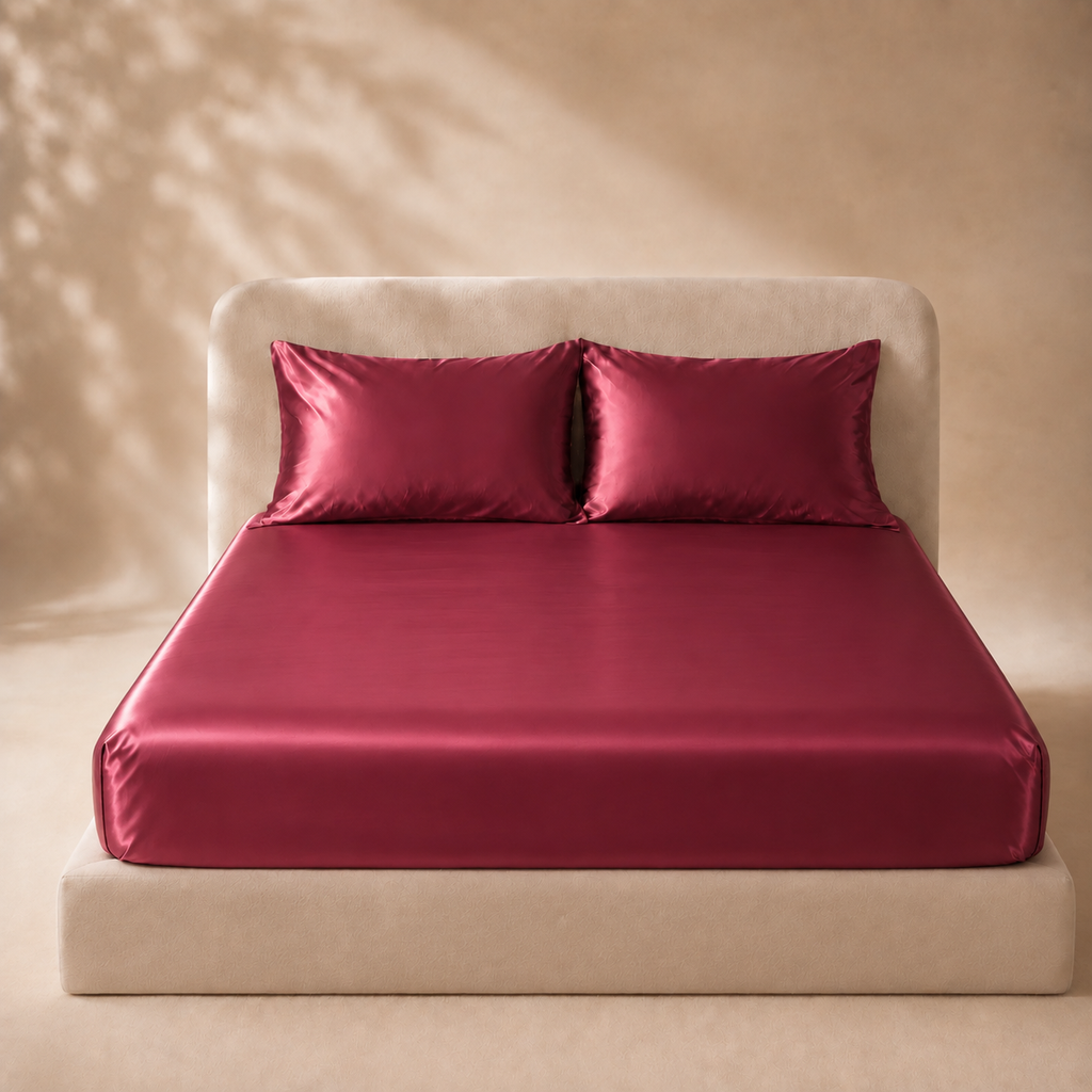 Drap Housse Rouge en Soie de Mûrier