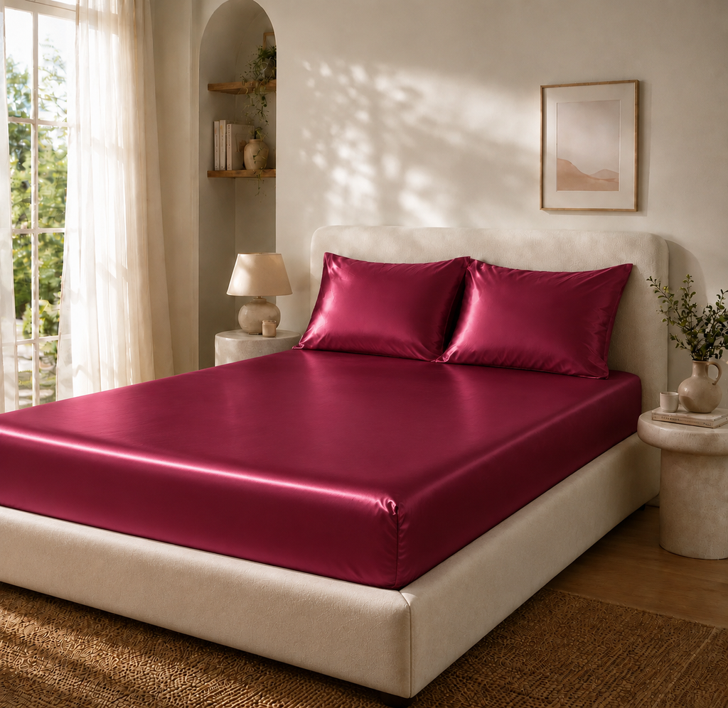 Drap Housse Rouge en Soie de Mûrier