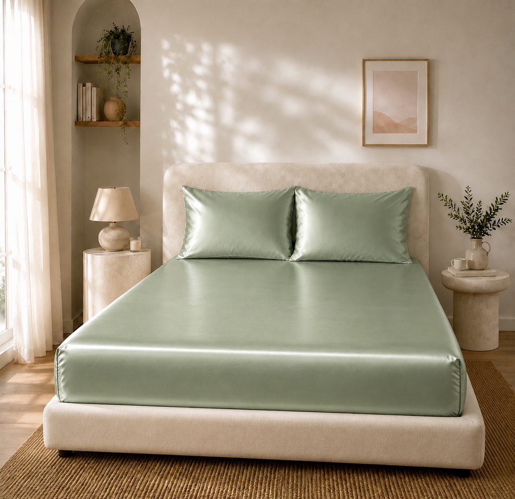 Drap Housse Vert Clair en Soie de Mûrier
