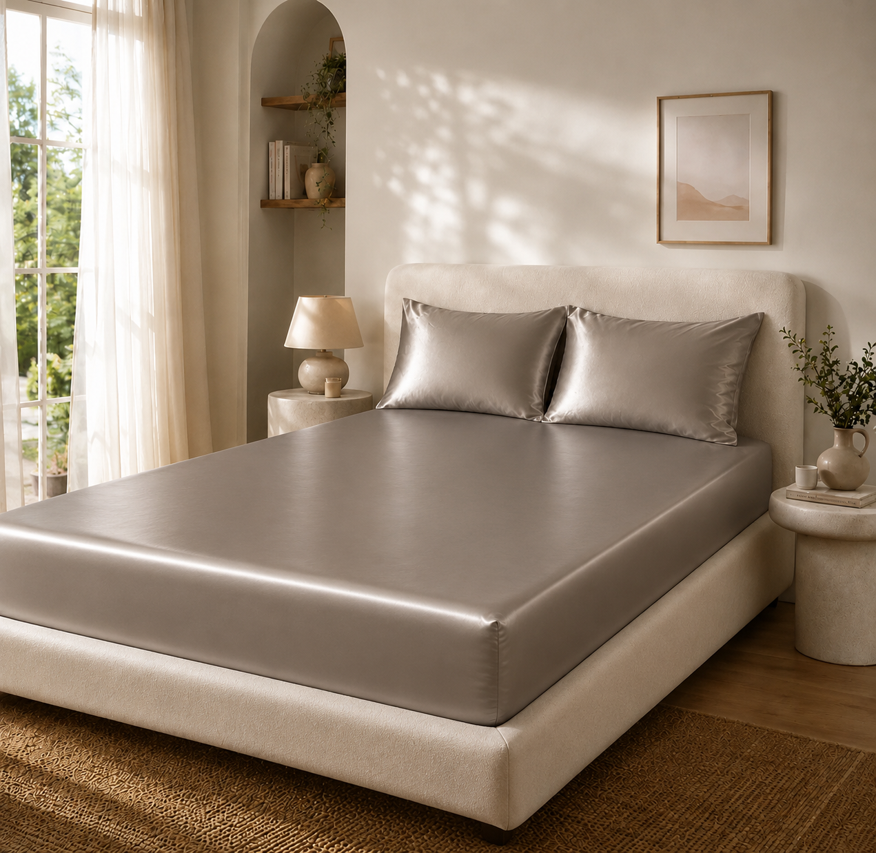 Drap Housse Kaki en Soie de Mûrier