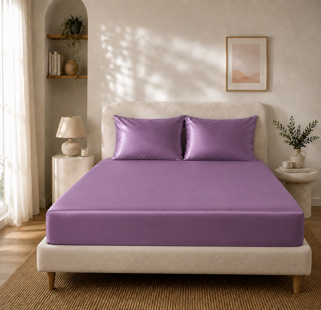 Drap Housse Violet en Soie de Mûrier