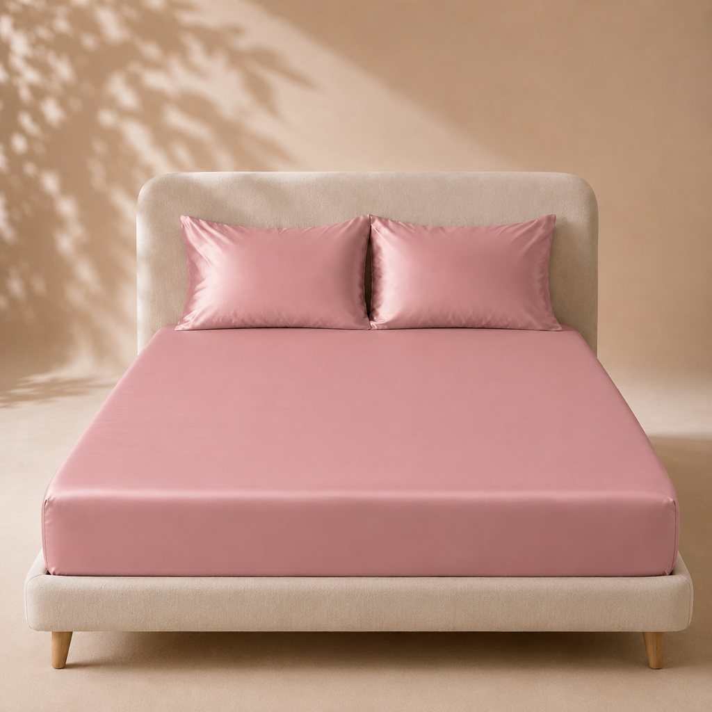 Drap Housse Rose en Soie de Mûrier
