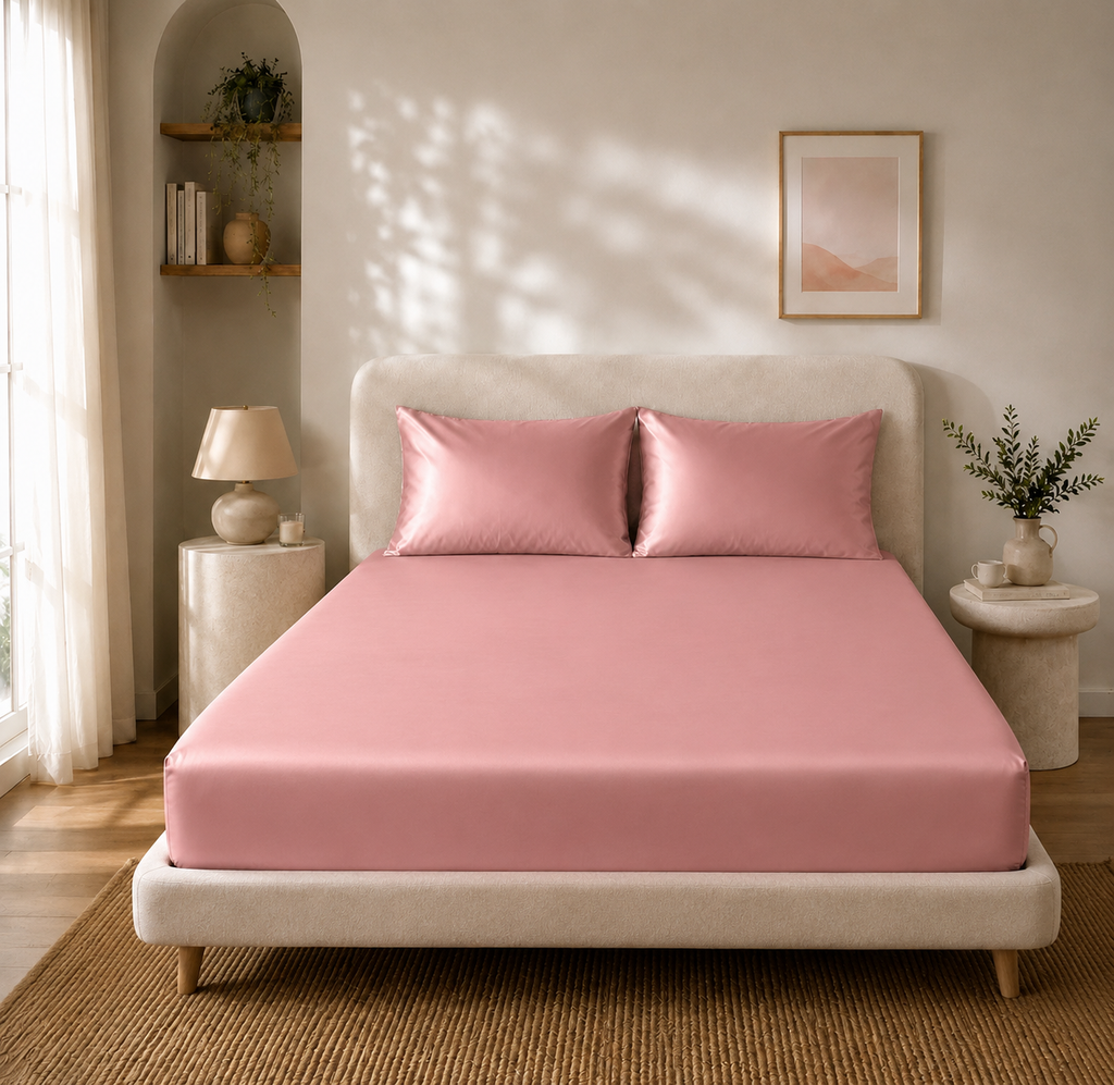Drap Housse Rose en Soie de Mûrier