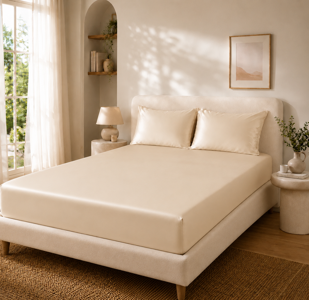 Drap Housse Champagne en Soie de Mûrier