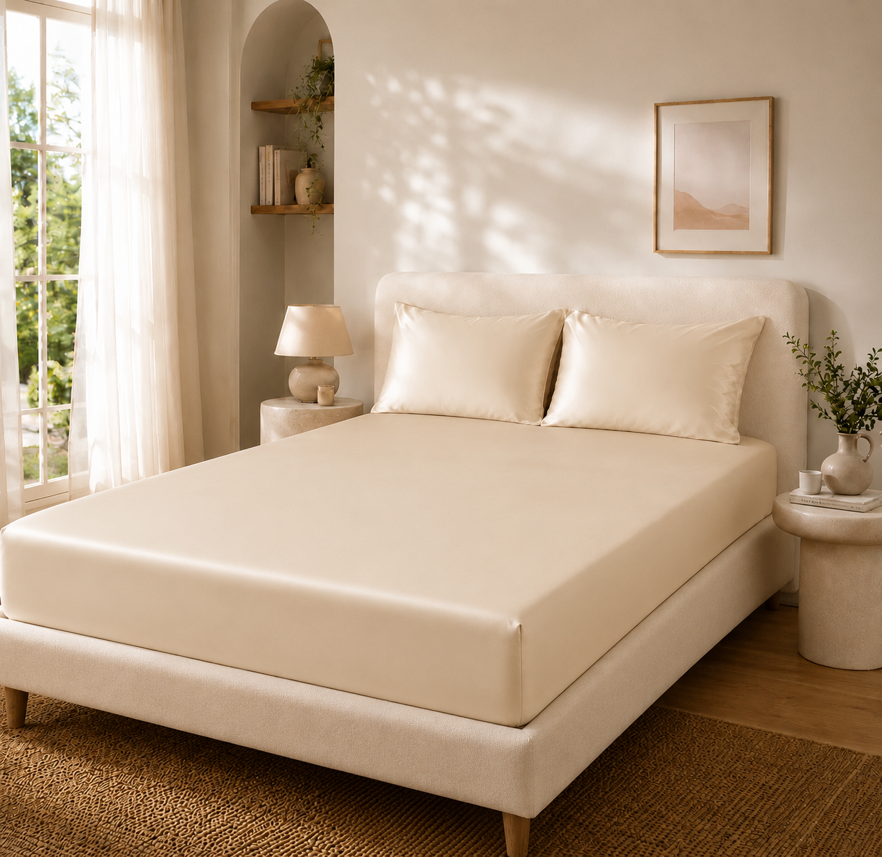 Drap Housse Champagne en Soie de Mûrier