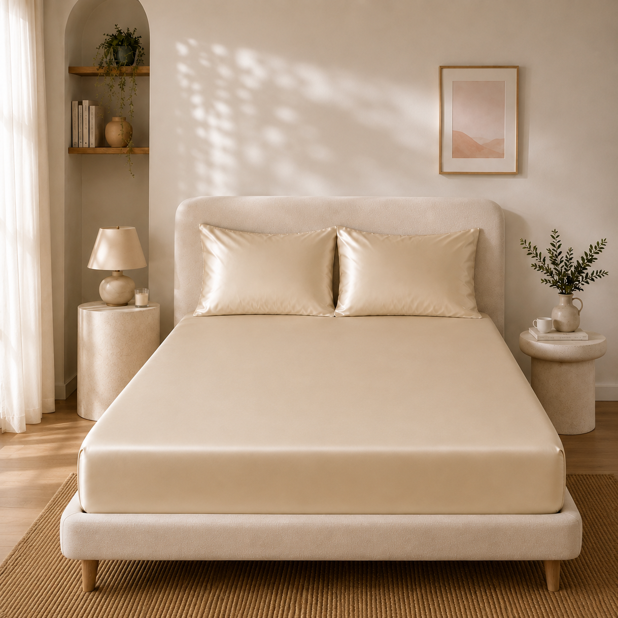 Drap Housse Champagne en Soie de Mûrier