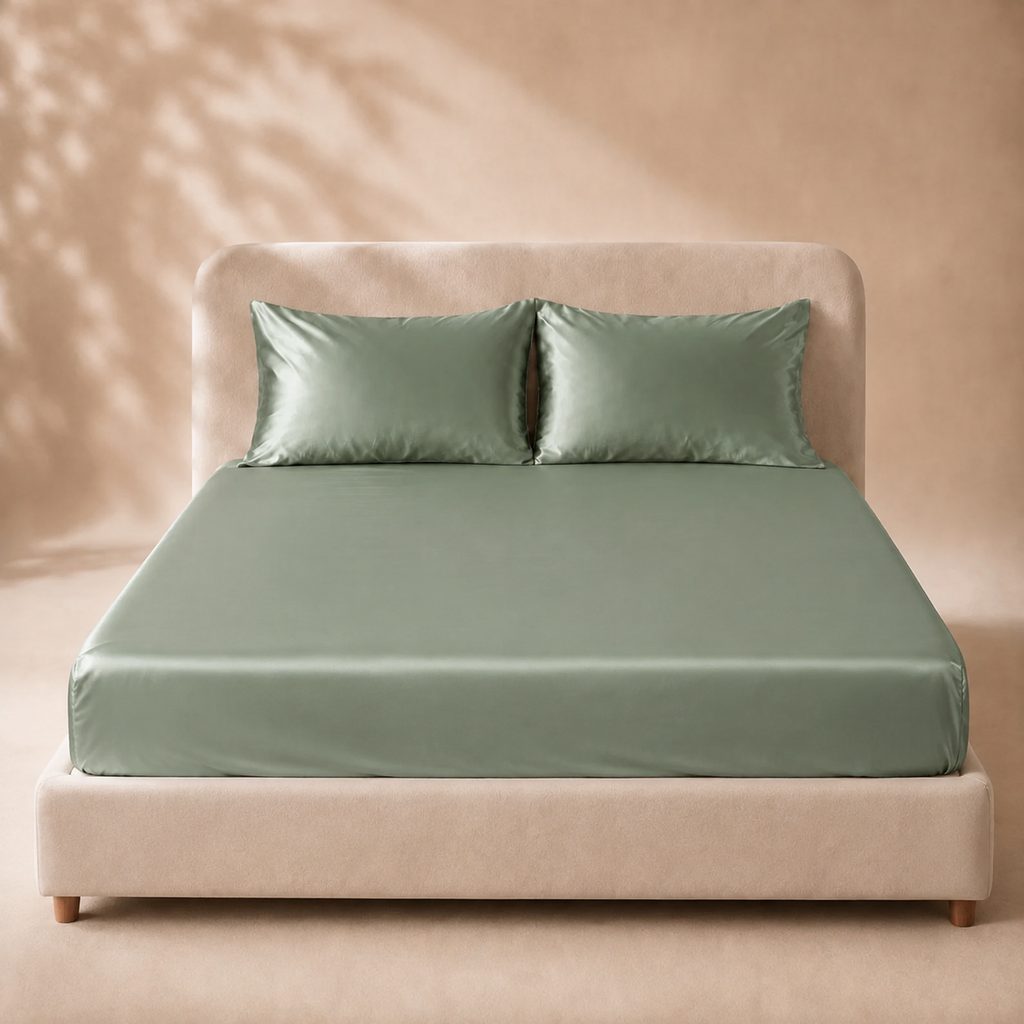 Drap Housse Vert Foncé en Soie de Mûrier