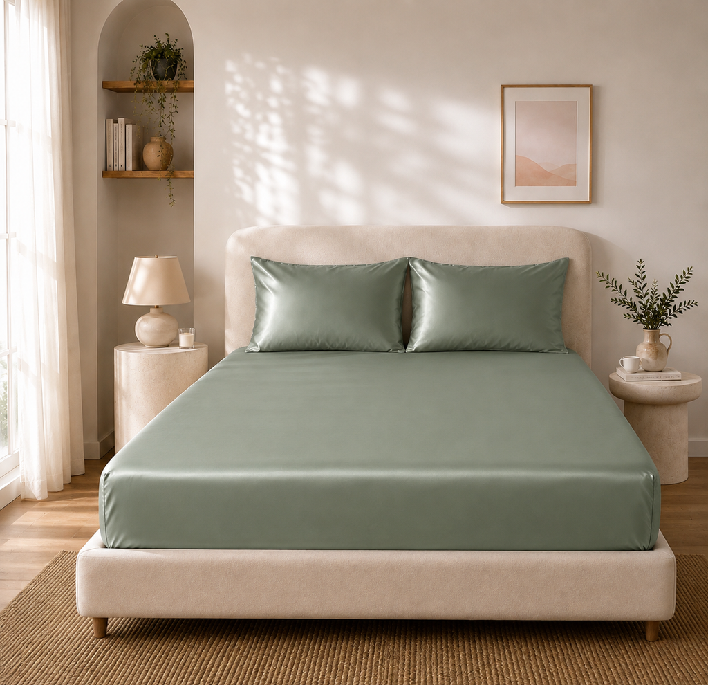 Drap Housse Vert Foncé en Soie de Mûrier