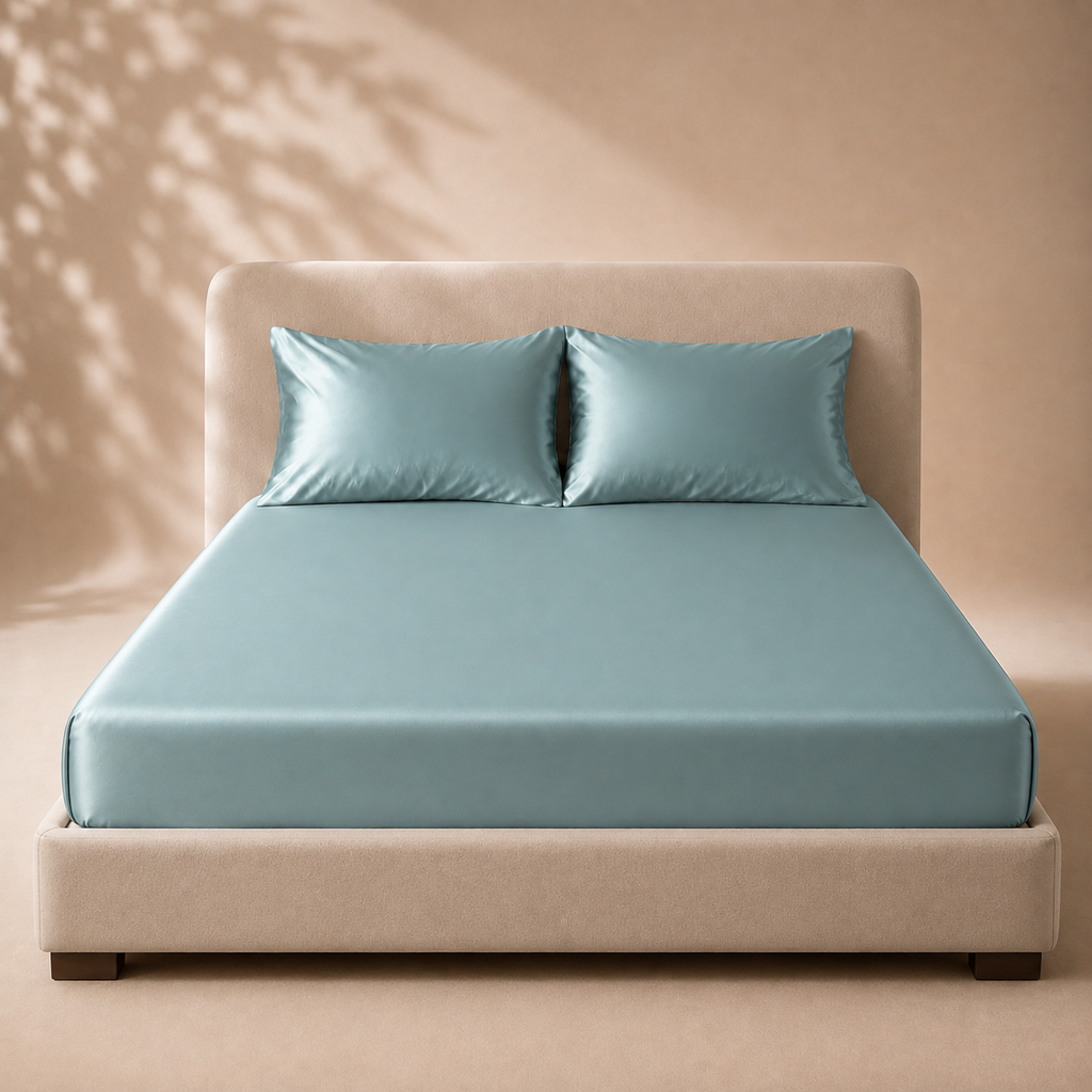 Drap Housse Bleu en Soie de Mûrier
