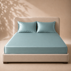 Drap Housse Bleu en Soie de Mûrier