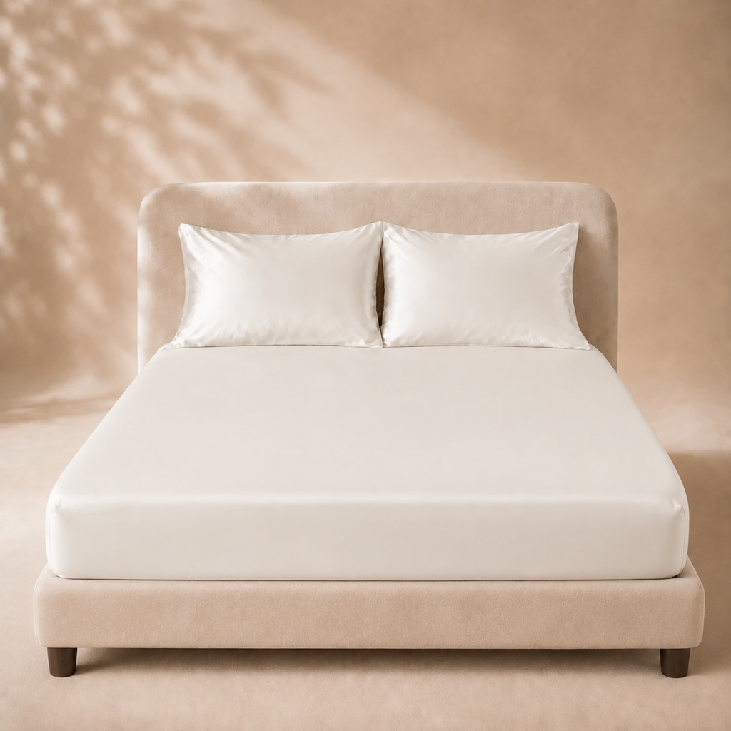 Drap Housse Blanc en Soie de Mûrier