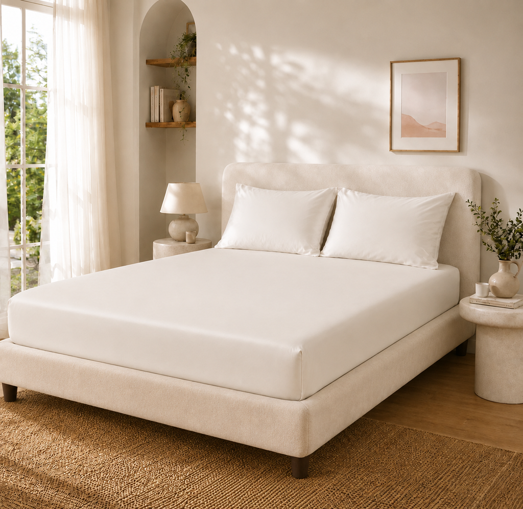 Drap Housse Blanc en Soie de Mûrier