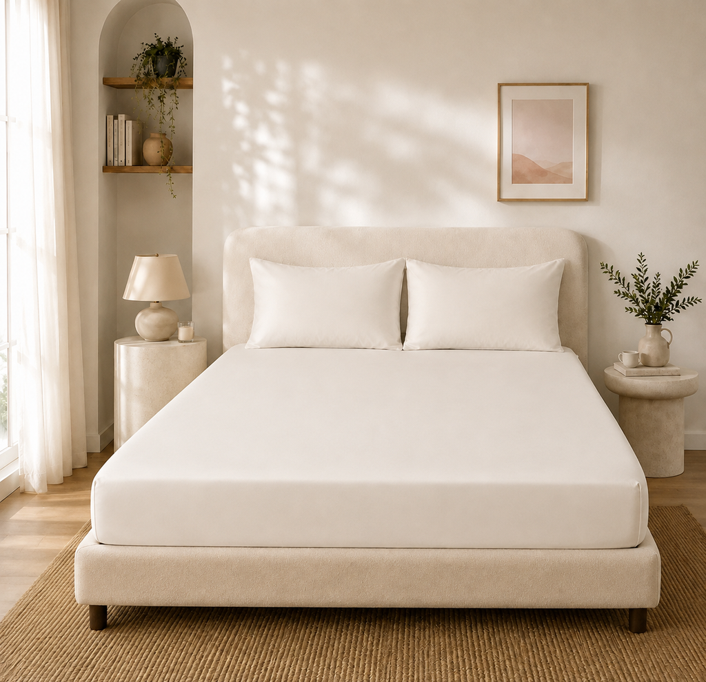 Drap Housse Blanc en Soie de Mûrier