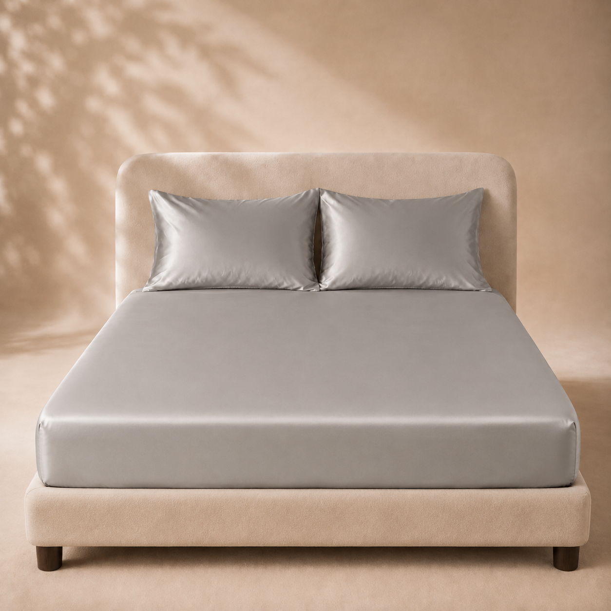 Drap Housse Gris Argenté en Soie de Mûrier