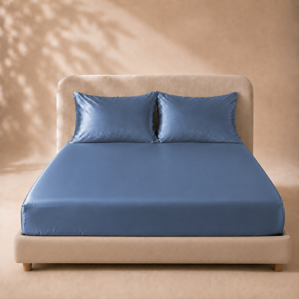 Drap Housse Bleu Foncé en Soie de Mûrier