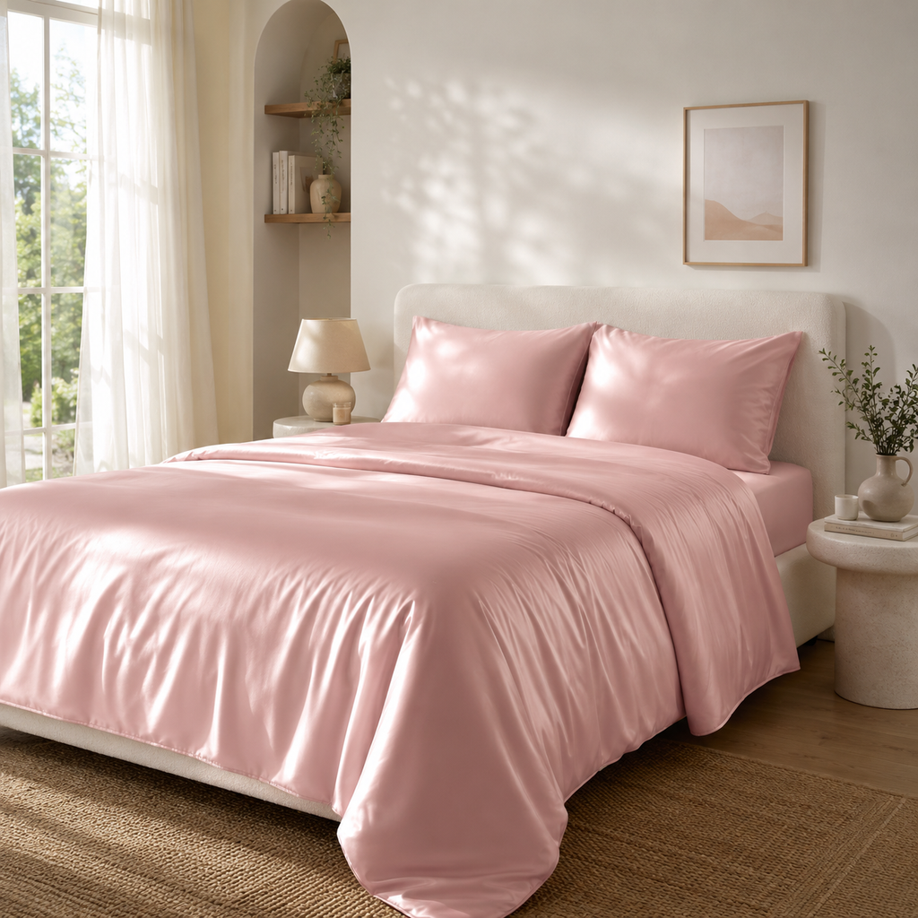 Drap Housse en Soie Rose