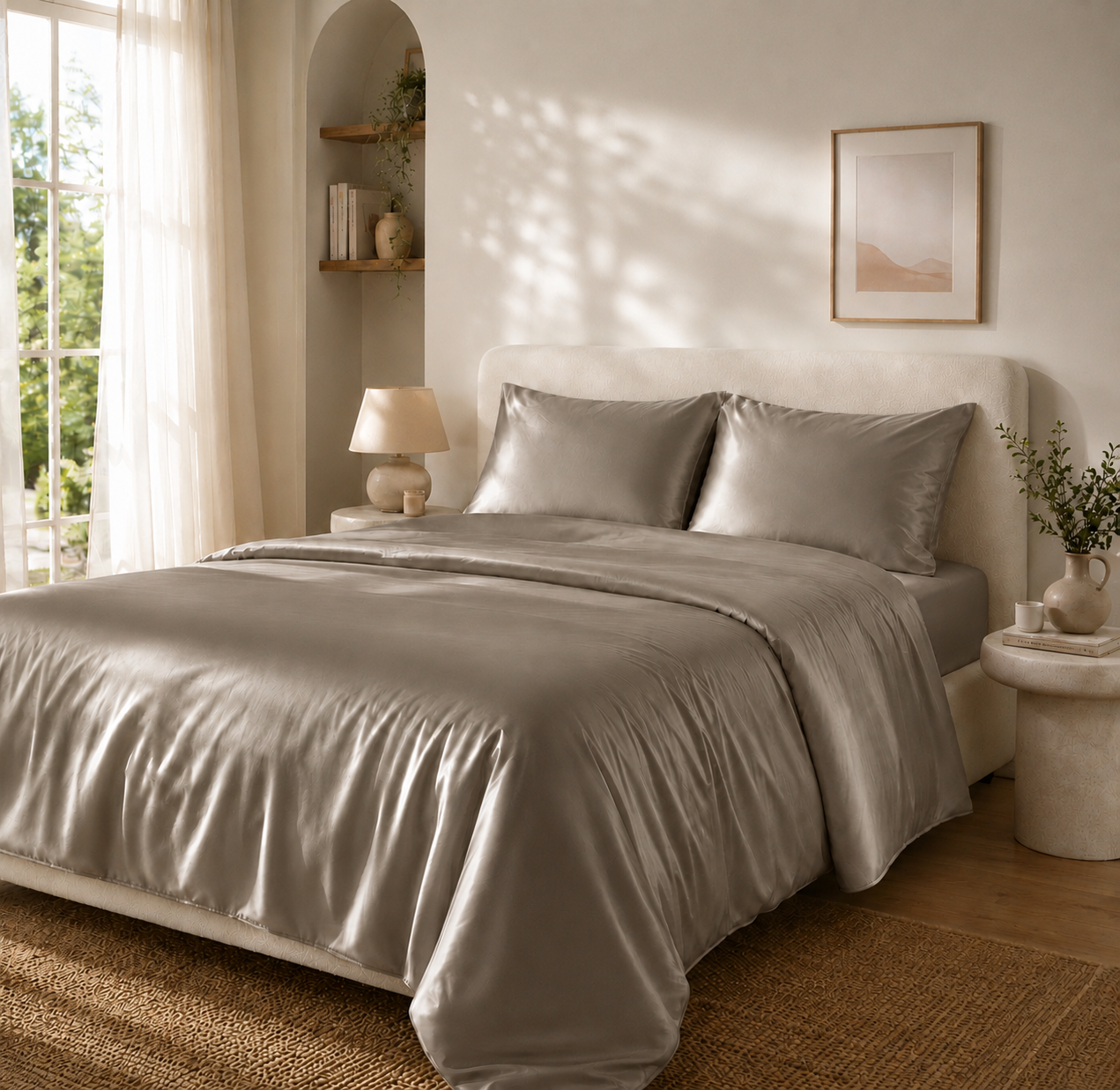 Housse de Couette Kaki en Soie de Mûrier