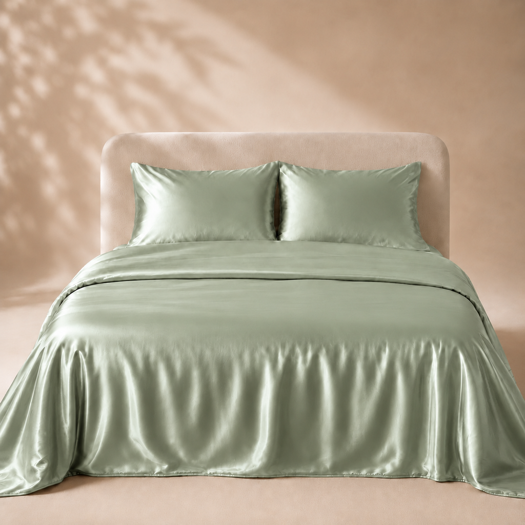 Housse de Couette Vert Clair en Soie de Mûrier