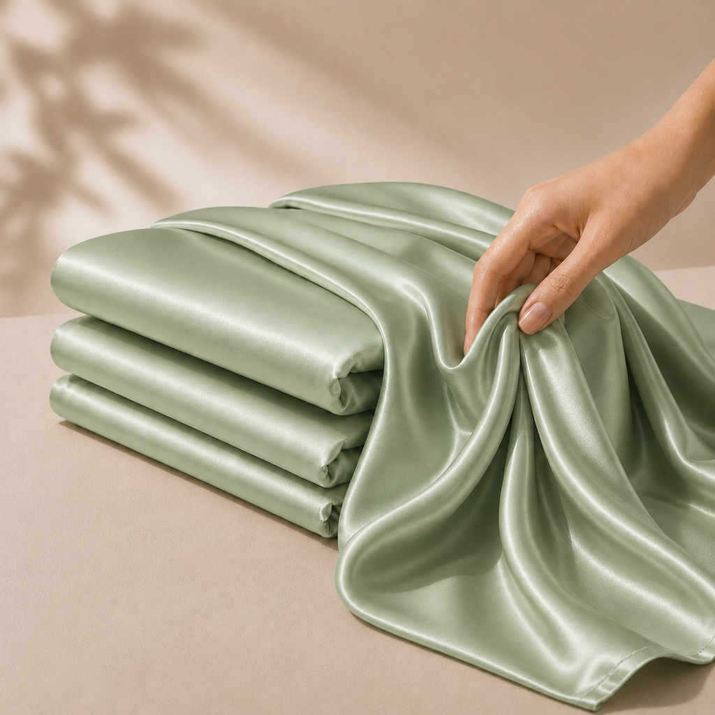 Drap Housse Vert Clair en Soie de Mûrier