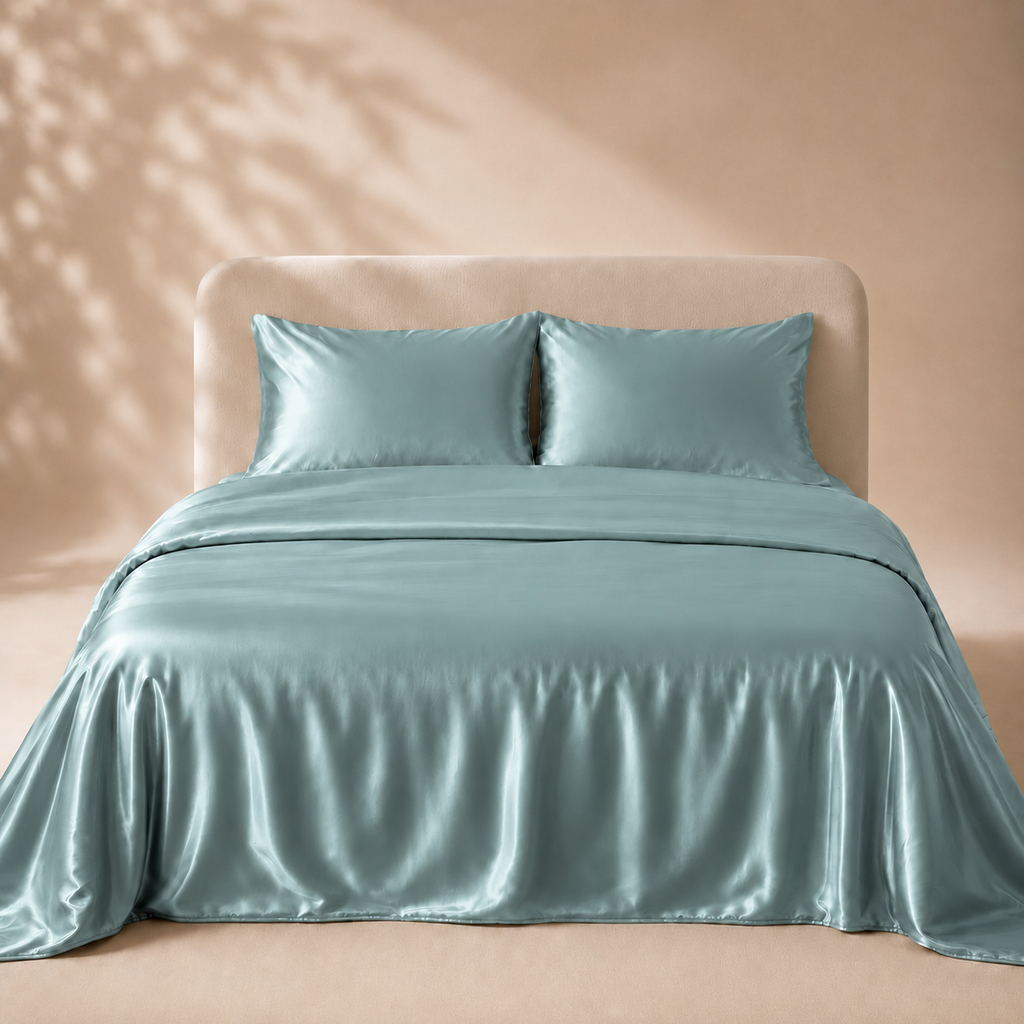 Housse de Couette Bleue en Soie de Mûrier