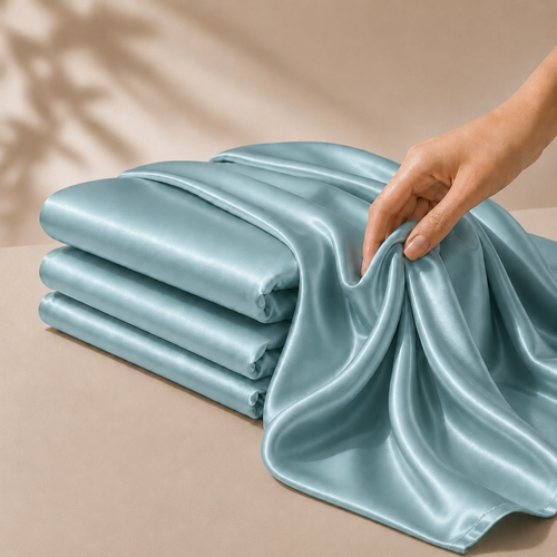 Drap Housse Bleu en Soie de Mûrier
