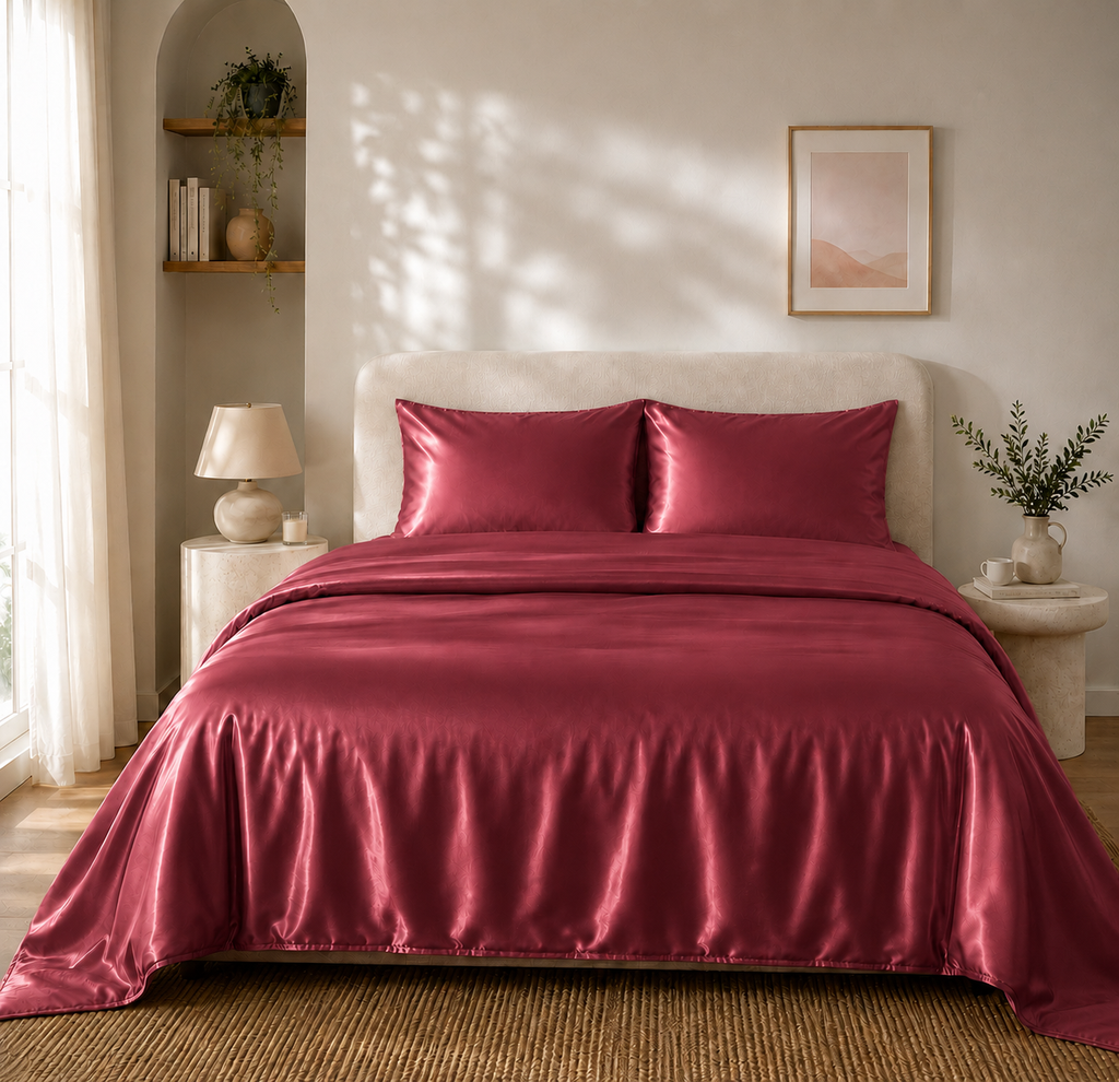 Housse de Couette Rouge en Soie de Mûrier