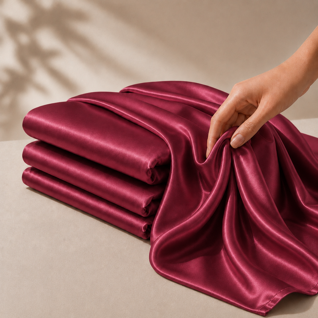 Drap Housse Rouge en Soie de Mûrier