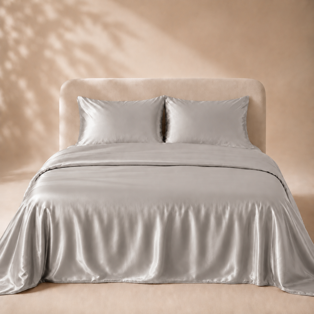 Housse de Couette Gris Argenté en Soie de Mûrier