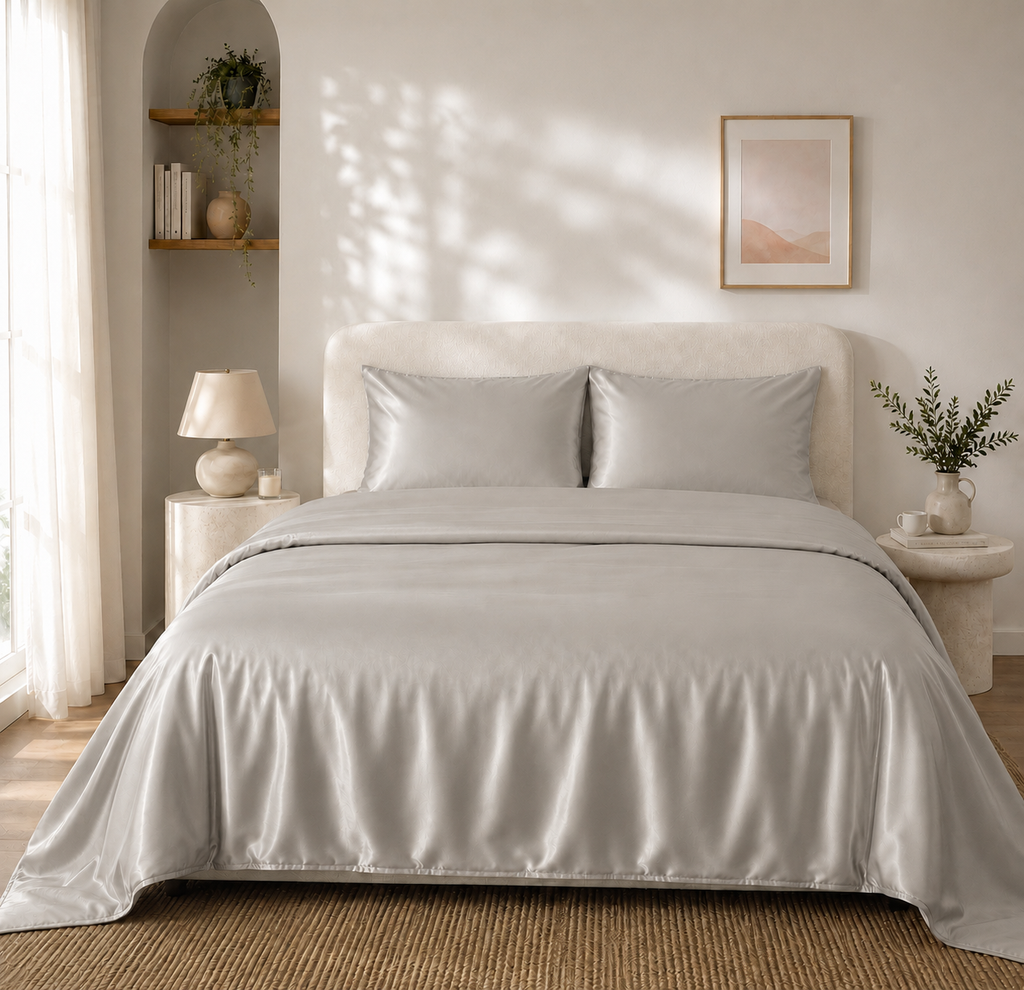 Housse de Couette Gris Argenté en Soie de Mûrier