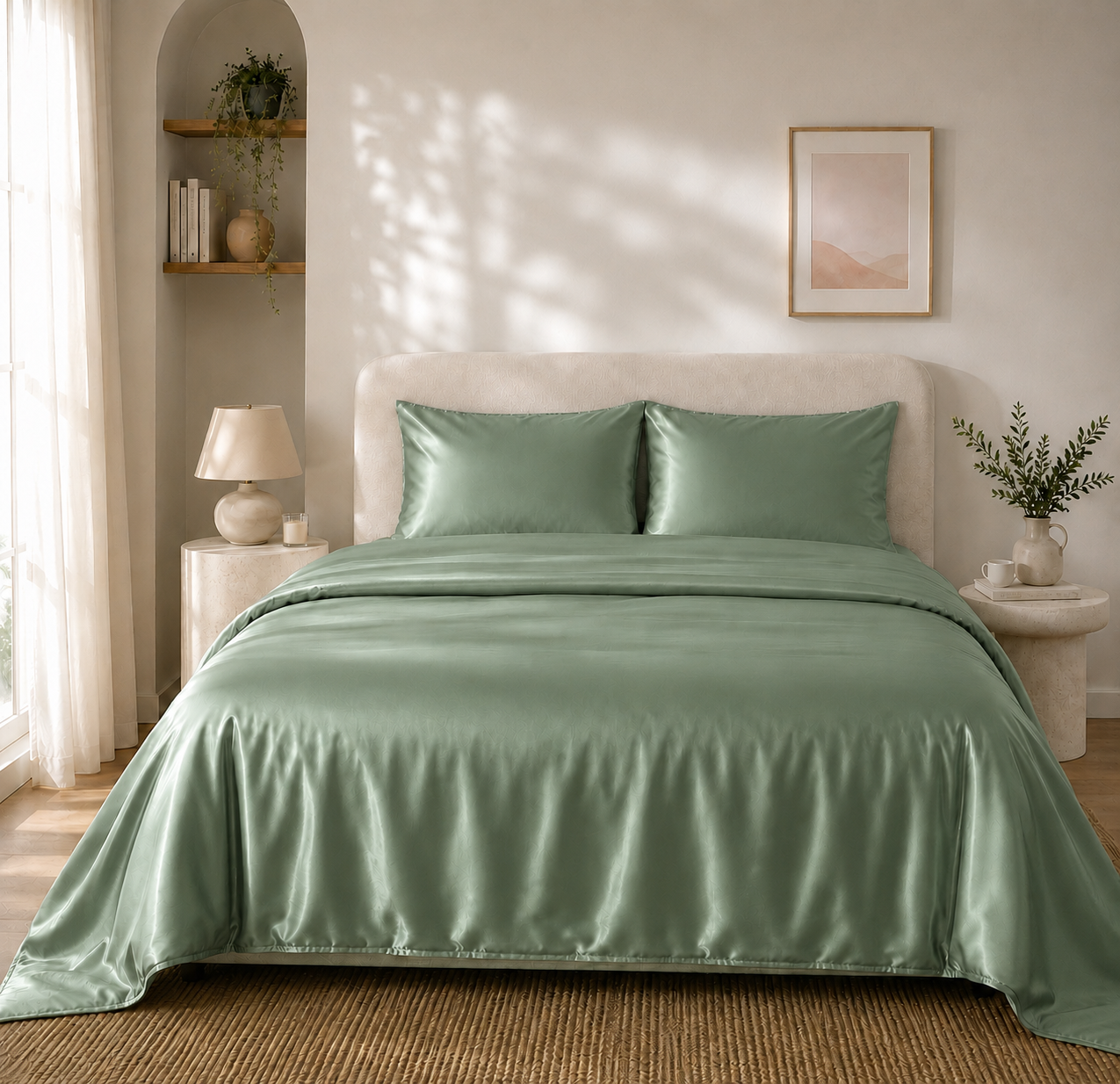 Housse de Couette Vert Foncé en Soie de Mûrier