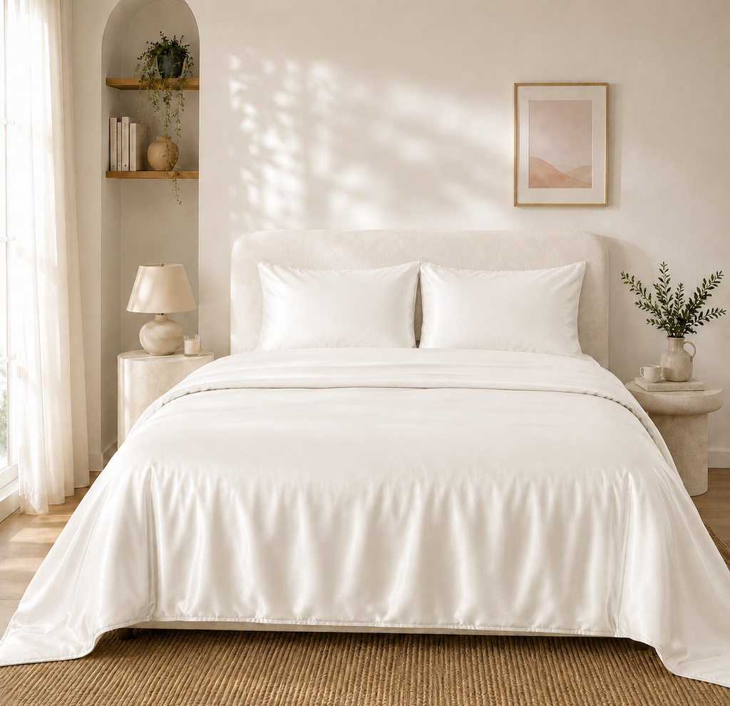 Housse de Couette Blanche en Soie de Mûrier