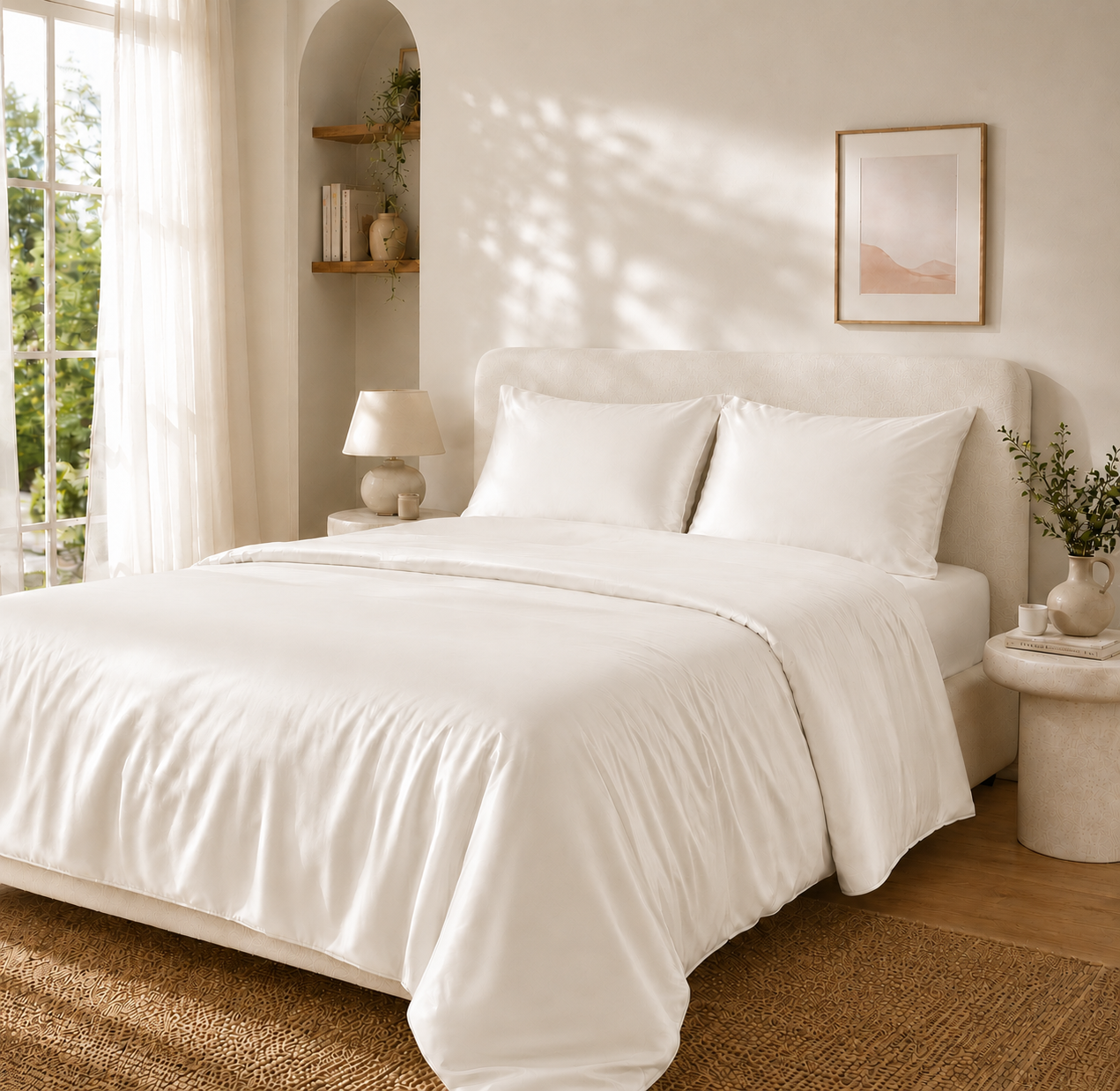 Housse de Couette Blanche en Soie de Mûrier