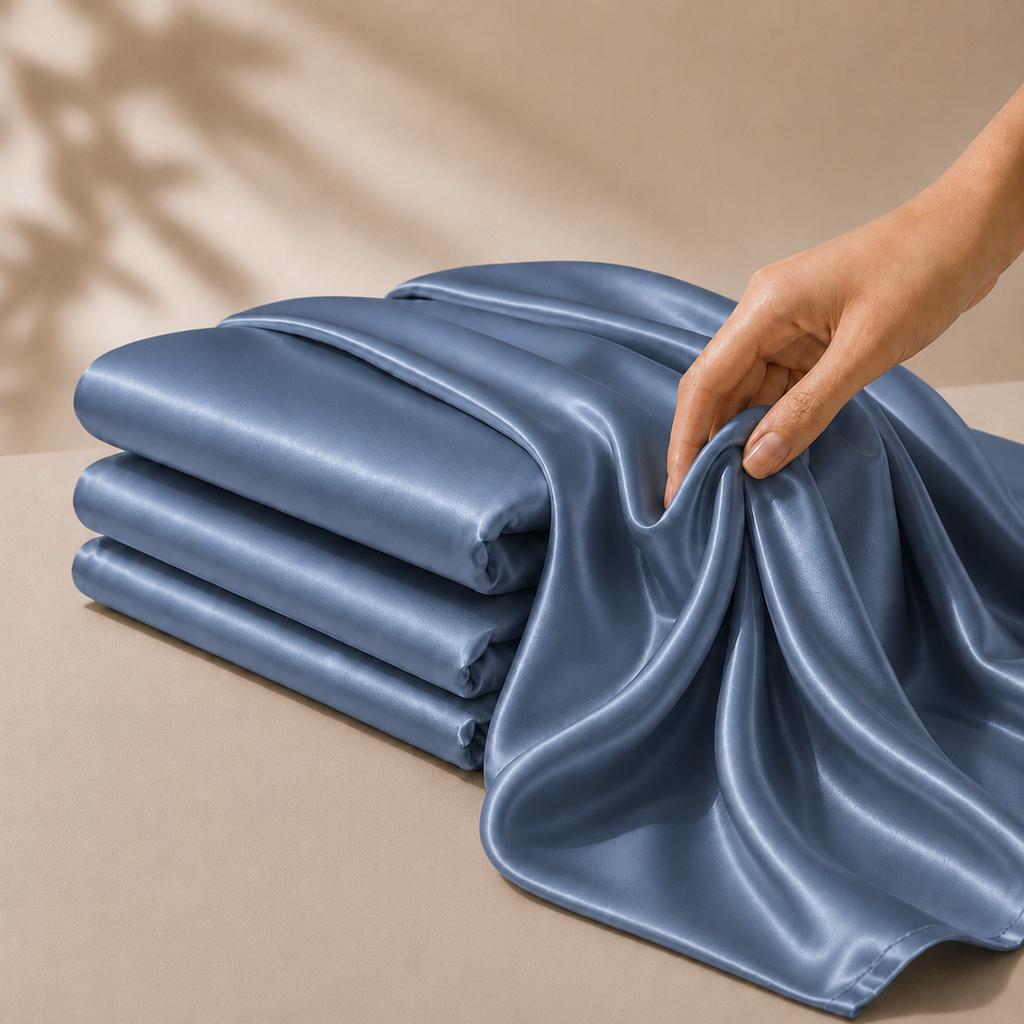 Drap Housse Bleu Foncé en Soie de Mûrier