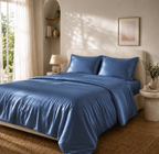 Housse de Couette Bleu Foncé en Soie de Mûrier