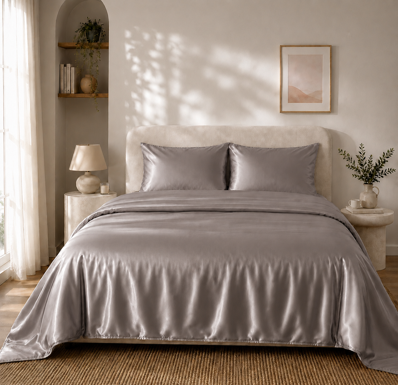 Housse de Couette Grise en Soie de Mûrier