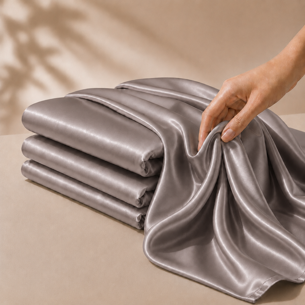 Drap Housse Gris en Soie de Mûrier