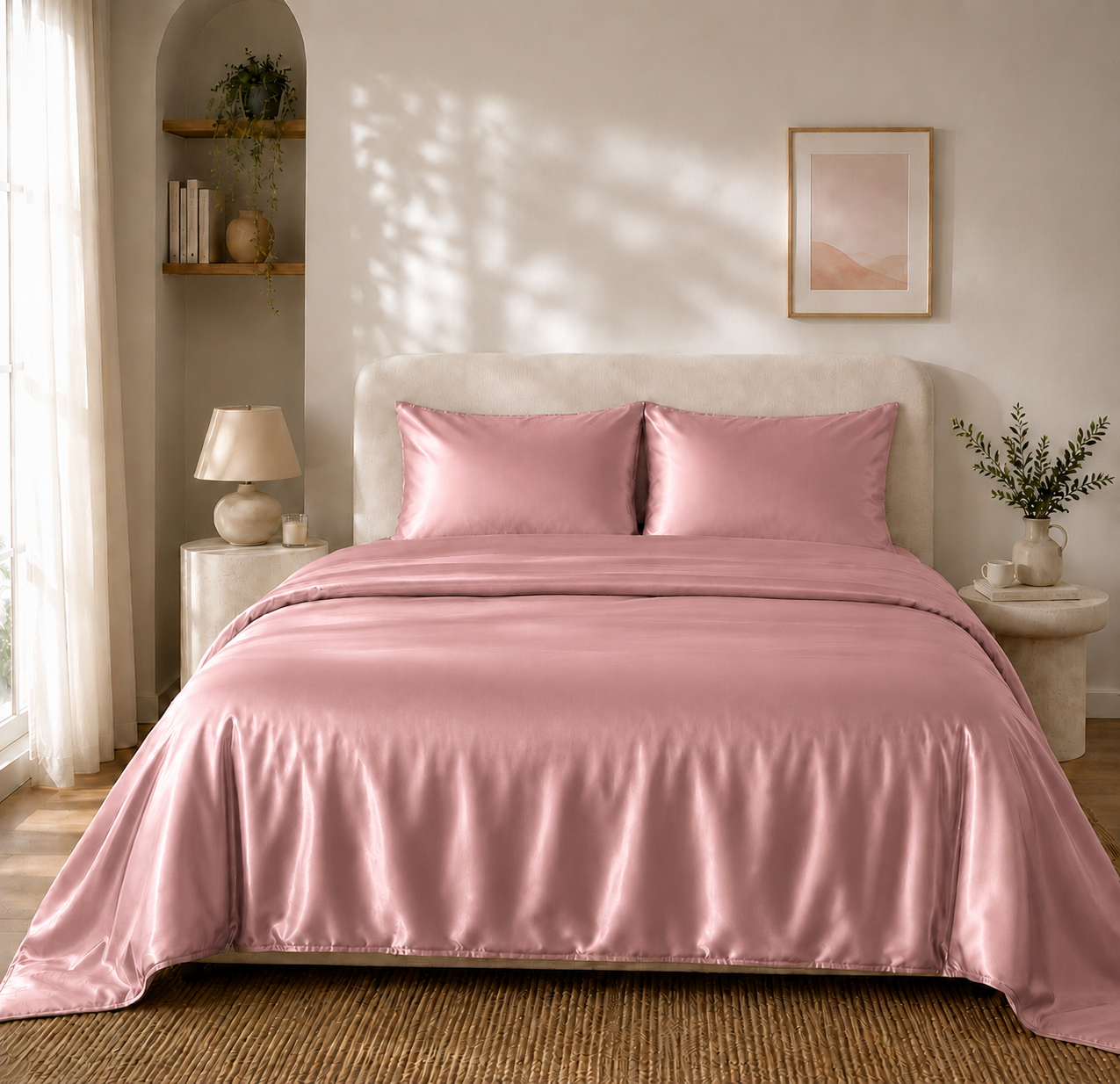 Housse de Couette Rose en Soie de Mûrier