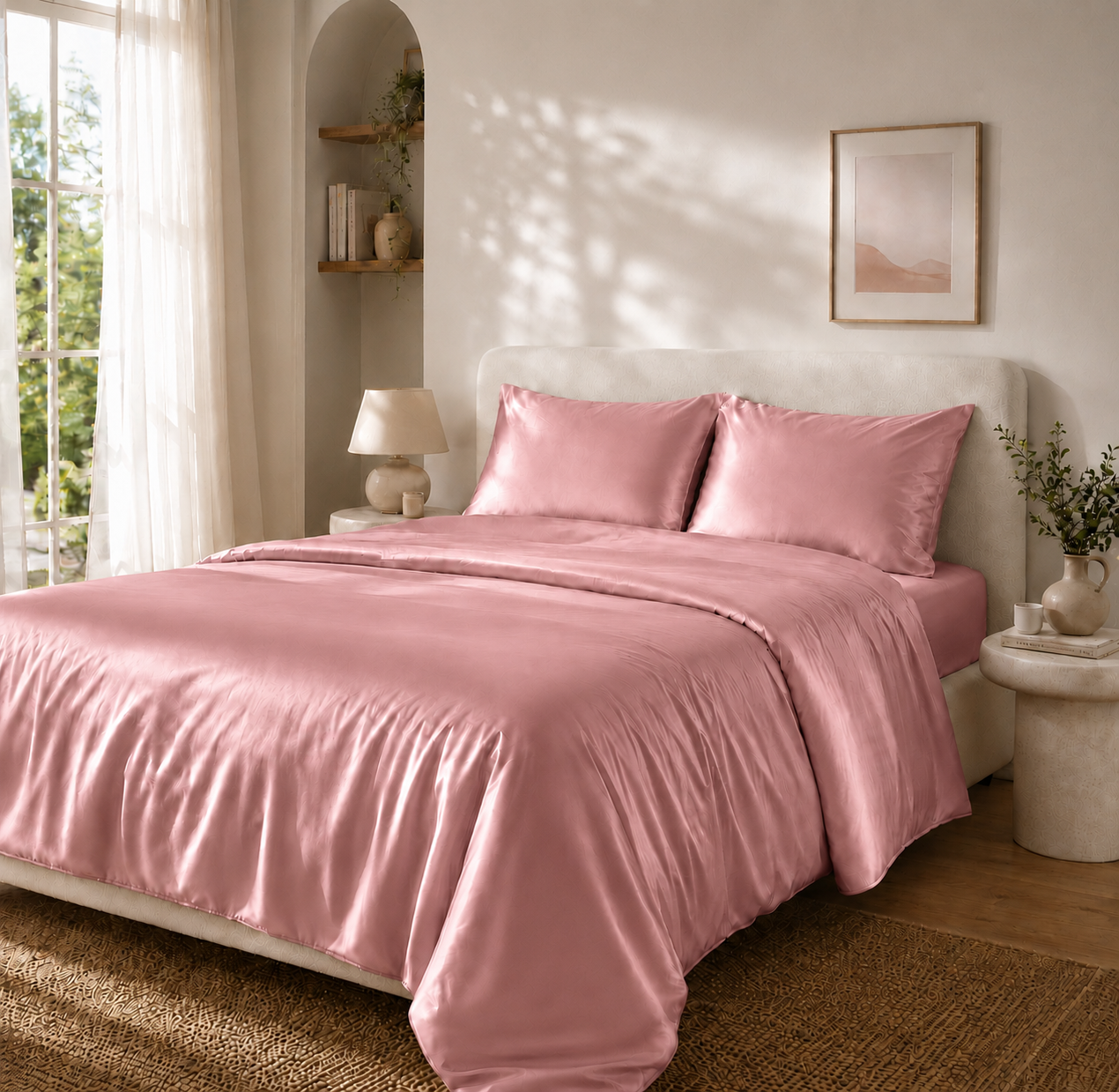 Housse de Couette Rose en Soie de Mûrier