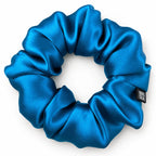 Chouchou en soie de mûrier, coloris Bleu paon