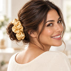 Chignon attaché avec un chouchou en soie de mûrier champagne