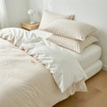 Houssea Housse de Couette Beige en Coton Lavé - Confort Luxueux