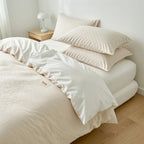 Houssea Housse de Couette Beige en Coton Lavé - Confort Luxueux