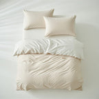 Houssea Housse de Couette Beige en Coton Lavé - Confort Luxueux