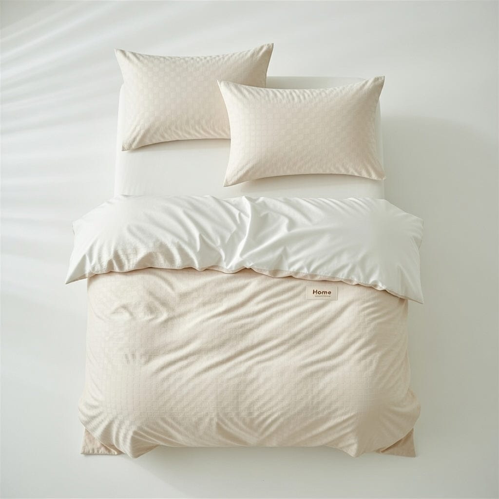 Houssea Housse de Couette Beige en Coton Lavé - Confort Luxueux