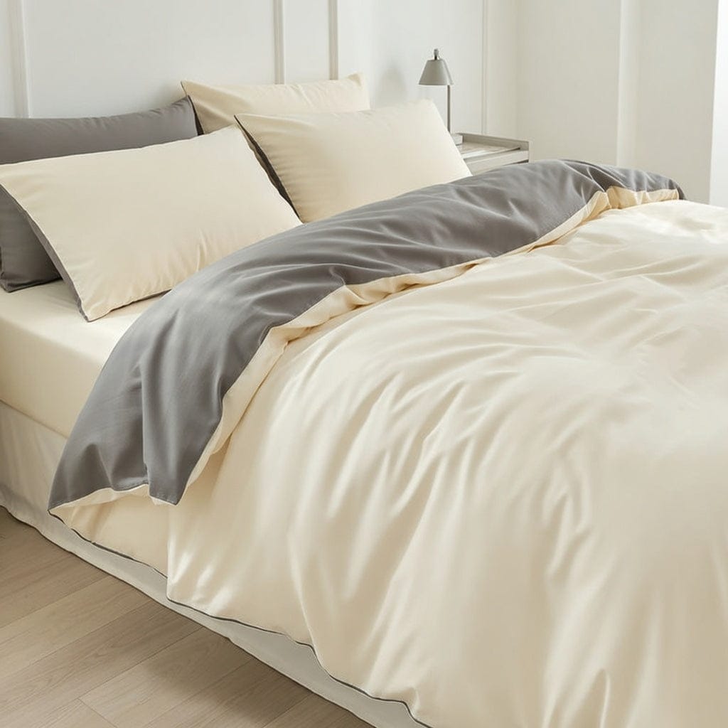 Houssea Housse de Couette Beige et Grise - Sommeil Réparateur