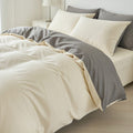 Houssea Housse de Couette Beige et Grise - Sommeil Réparateur