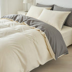 Houssea Housse de Couette Beige et Grise - Sommeil Réparateur