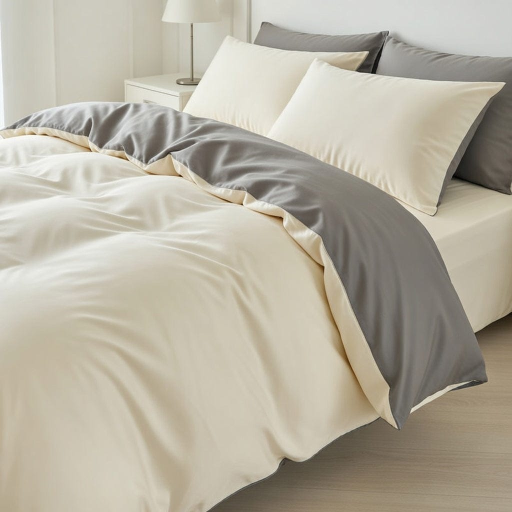 Houssea Housse de Couette Beige et Grise - Sommeil Réparateur