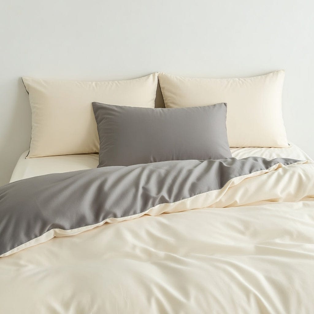Houssea Housse de Couette Beige et Grise - Sommeil Réparateur