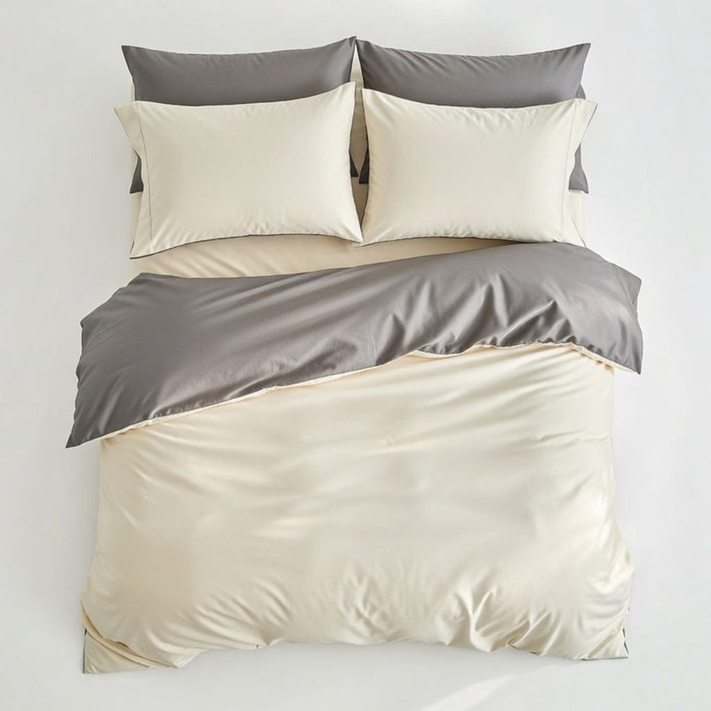 Houssea Housse de Couette Beige et Grise - Sommeil Réparateur